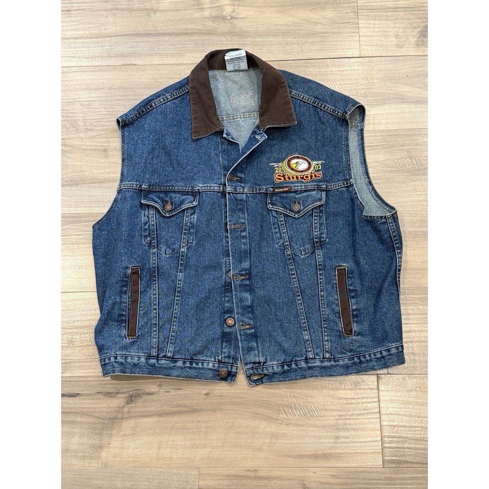 VINTAGE Sturgis SD DENIM Texas Wear Trucker Only Biker Motorcycle VEST Men XL - Picture 2 of 8